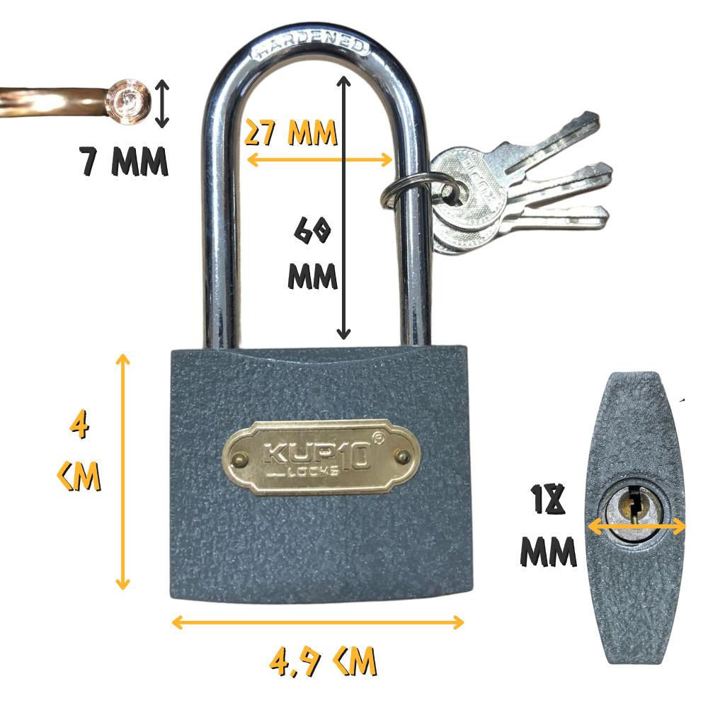 Kupa Uzun Kanca Asma Kilit Gri 50 mm. - 3 Anahtarlı