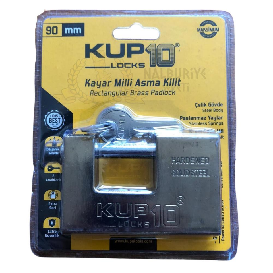 Kupa Kayar Milli Asma Kilit Sarı 90 mm.