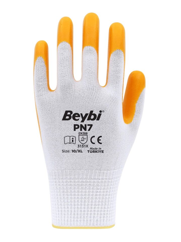 Beybi Polyester-Nitril İş Eldiveni PN7 No: 10 SARI - 12 Çift