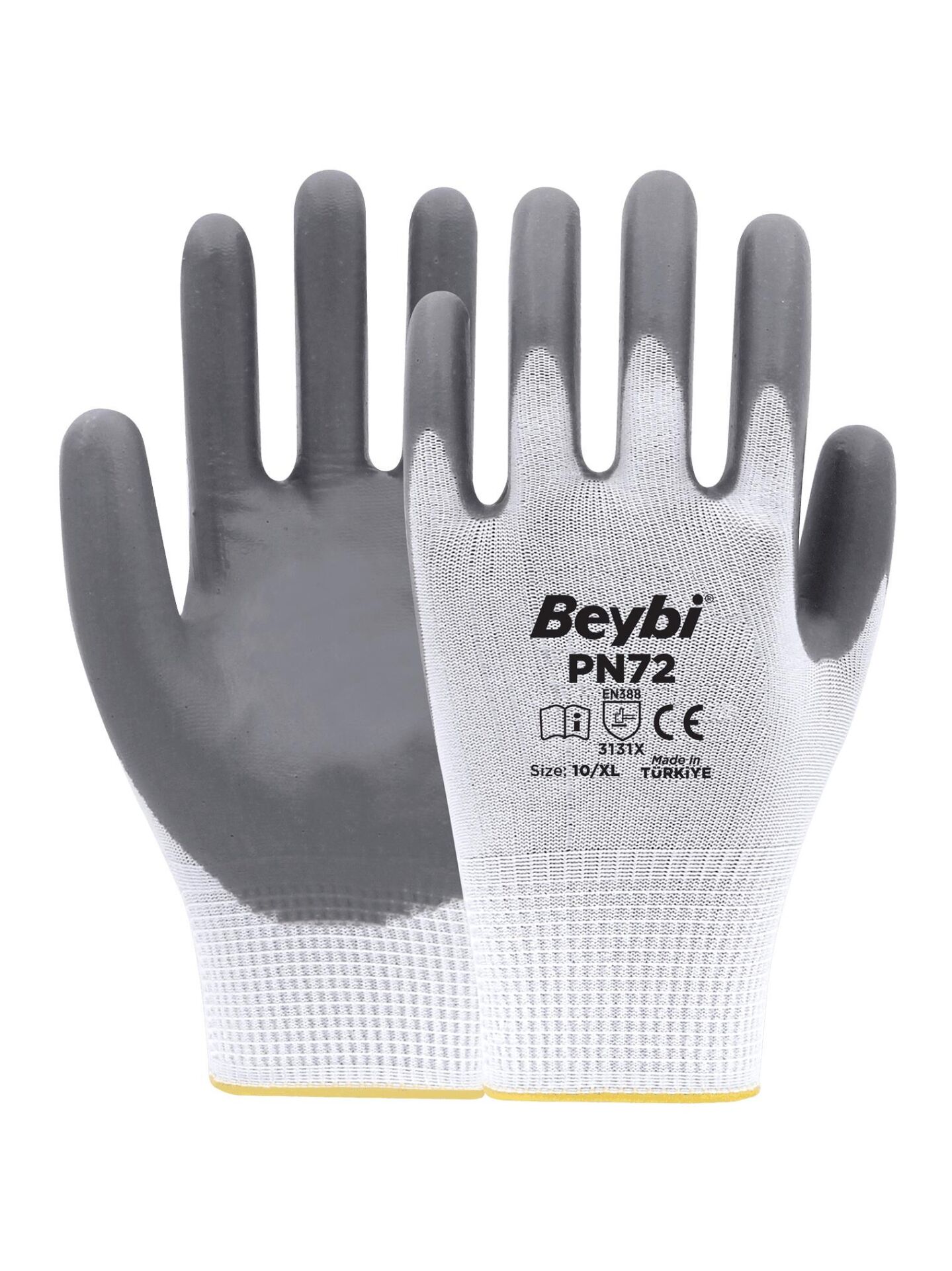 Beybi Polyester-Nitril İş Eldiveni PN72 No: 10 GRİ - 1 Çift