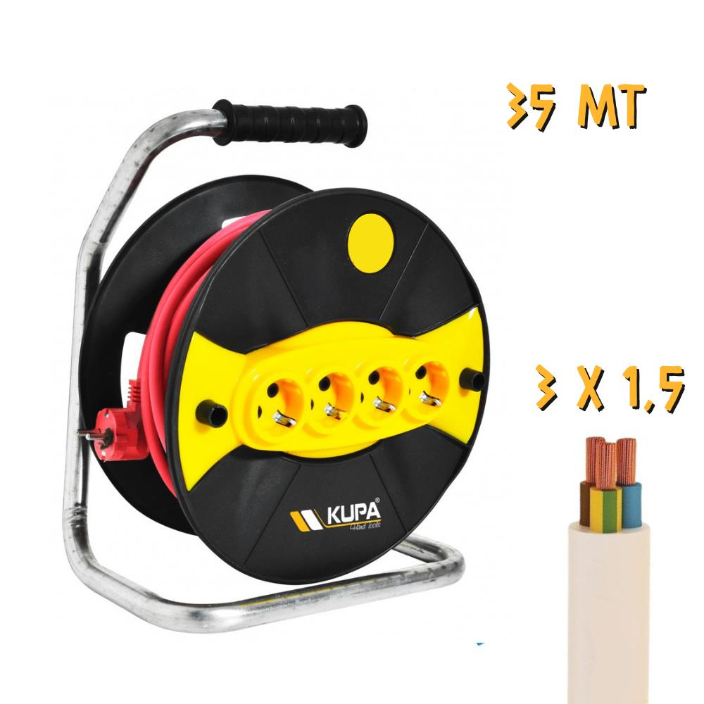 Kupa Makaralı Uzatma Kablosu 3x1.5 - 4 Priz - 35 mt.