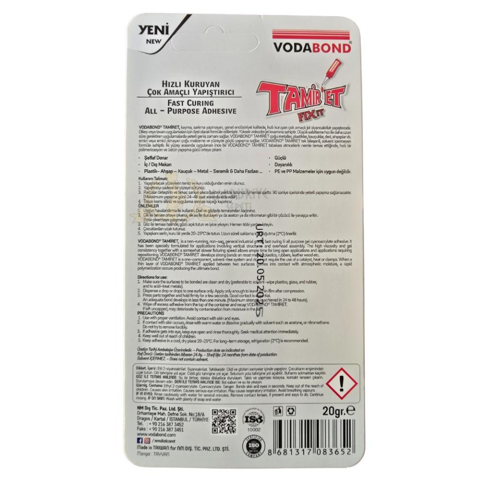 Vodabond Tamir Et Hızlı Kuruyan Çok Amaçlı Jel Yapıştırıcı - 20 gr.