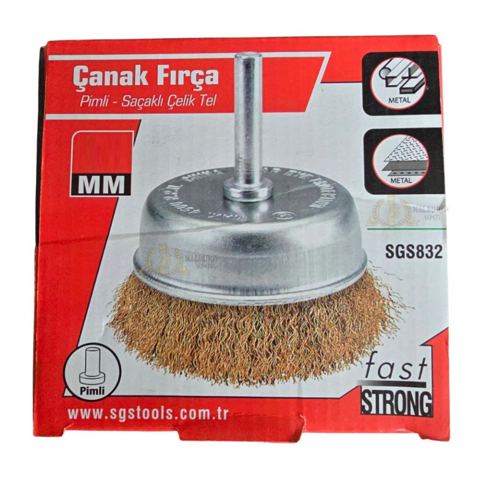 SGS Pimli Çelik Tel Fırça - Saçaklı Çanak - 65 mm. - 1 Adet