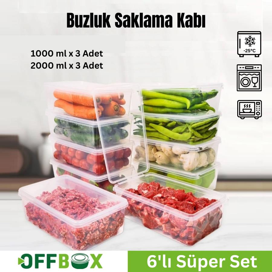 Offbox Buzluk Sebze Bakliyat Et Gıda Saklama Kabı - 2 Çeşit - 6 Adet