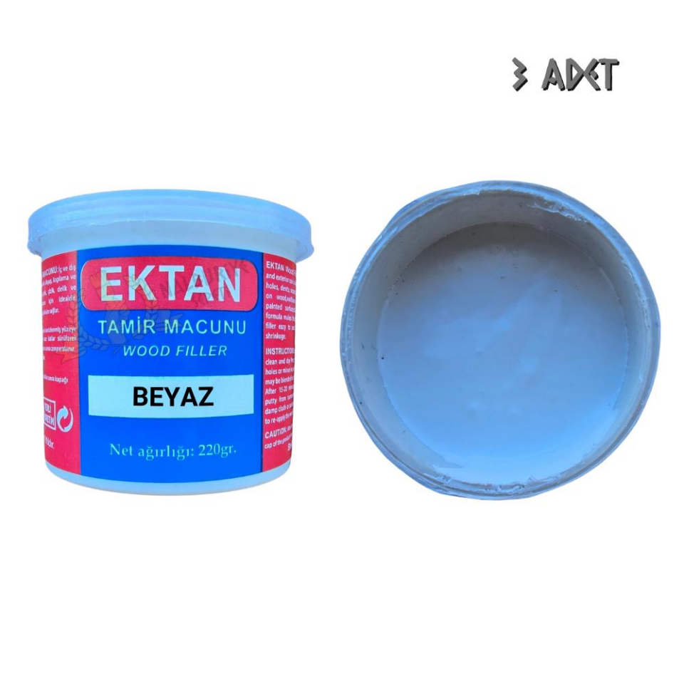 Ektan Masif ve Ahşap Tamir Macunu BEYAZ 220 gr. - 3 Adet