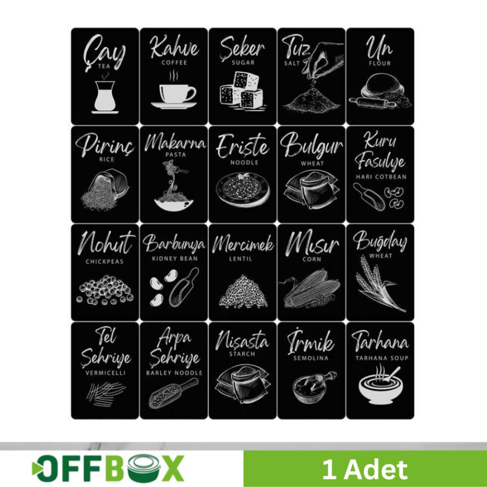 Offbox Yapışkanlı Saklama Kabı Bakliyat Etiketi - 20 Çeşit - 1 Adet