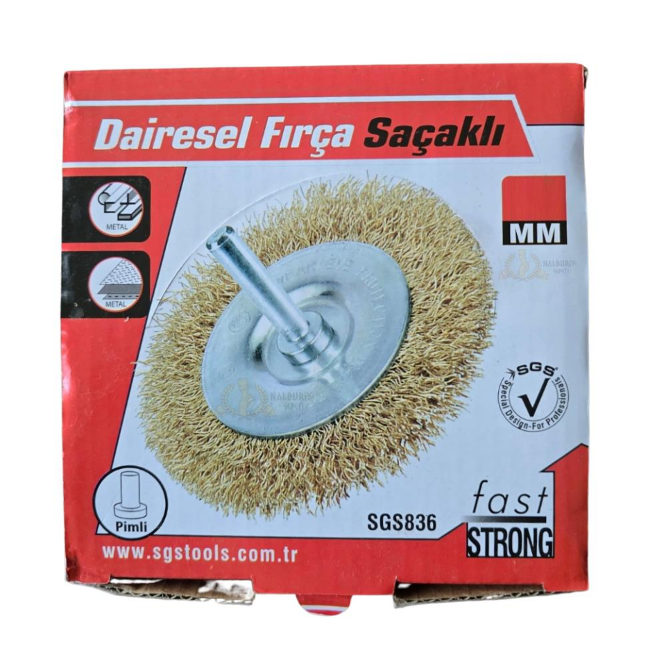SGS Pimli Çelik Tel Fırça - Saçaklı Dairesel - 75 mm. - 5 Adet