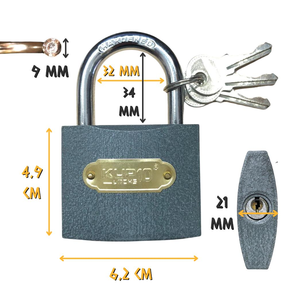 Kupa Asma Kilit Gri 63 mm. - 3 Anahtarlı