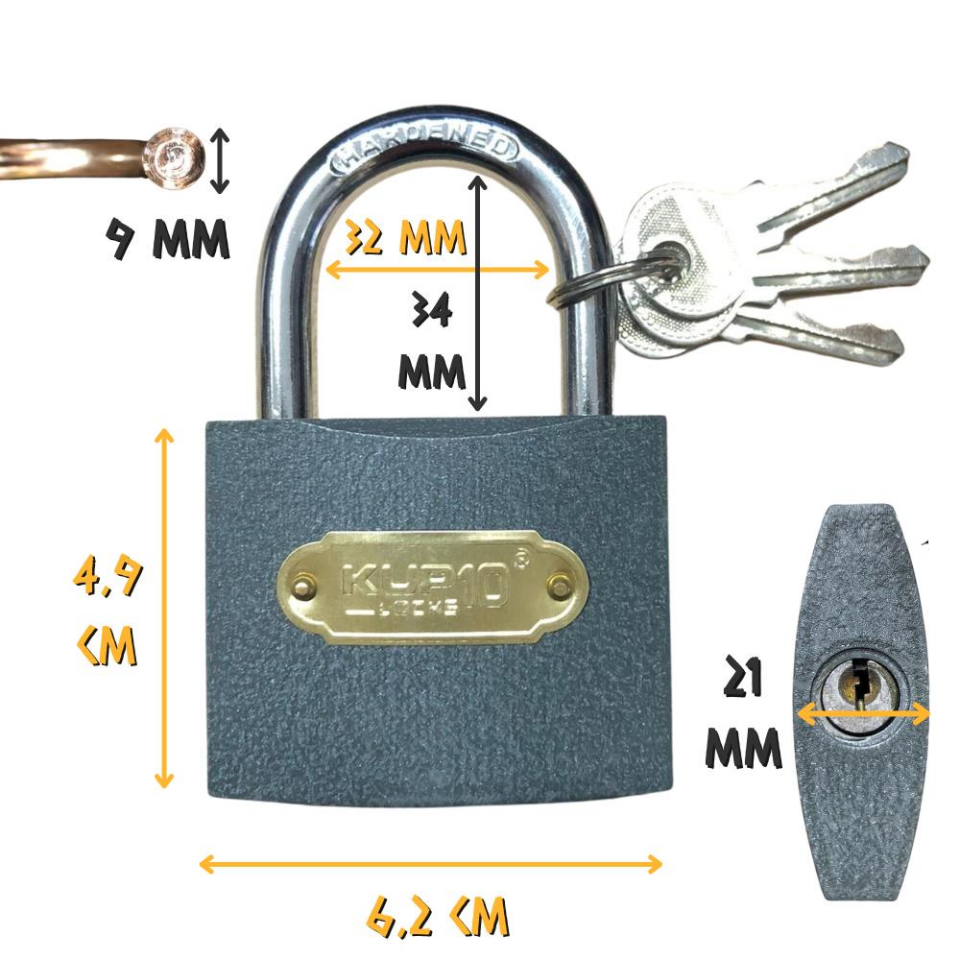 Kupa Asma Kilit Gri 63 mm. - 3 Anahtarlı