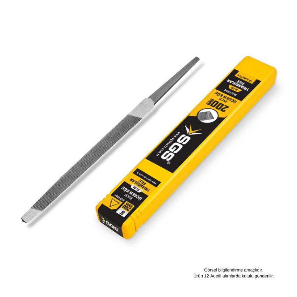 SGS Üçgen Eğe Slim İnce Dişli 8'' - 200 mm. - 12 Adet