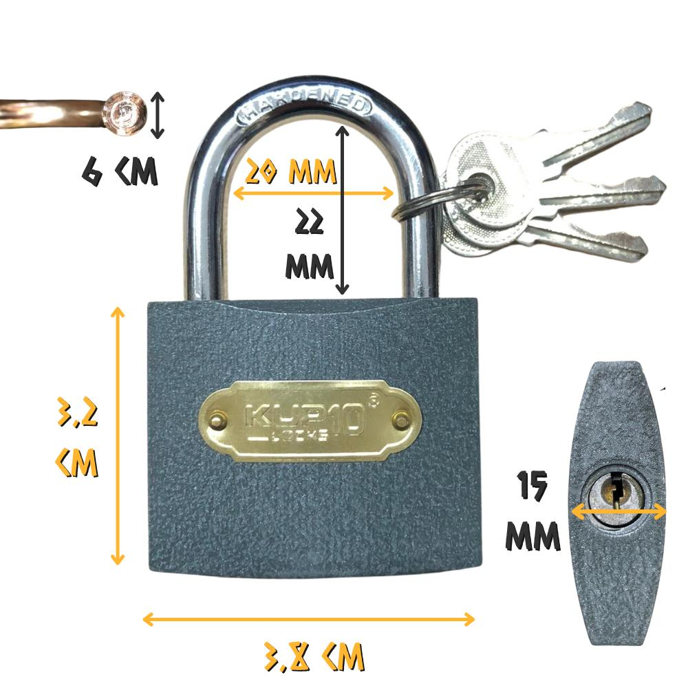 Kupa Asma Kilit Gri 38 mm. - 3 Anahtarlı