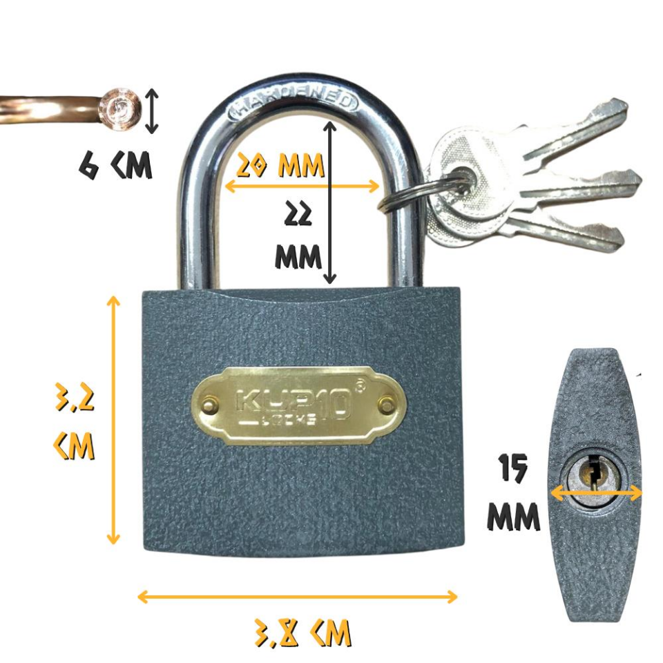 Kupa Asma Kilit Gri 38 mm. - 3 Anahtarlı