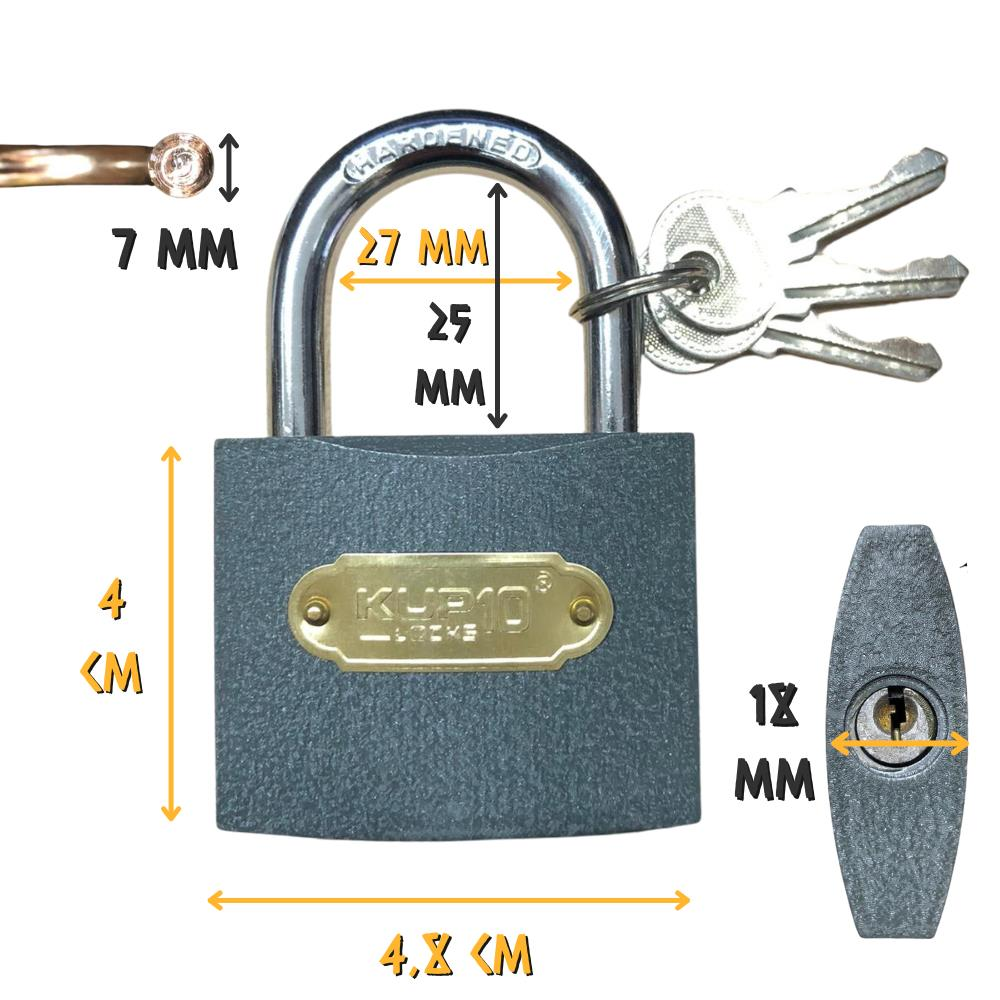 Kupa Asma Kilit Gri 50 mm. - 3 Anahtarlı