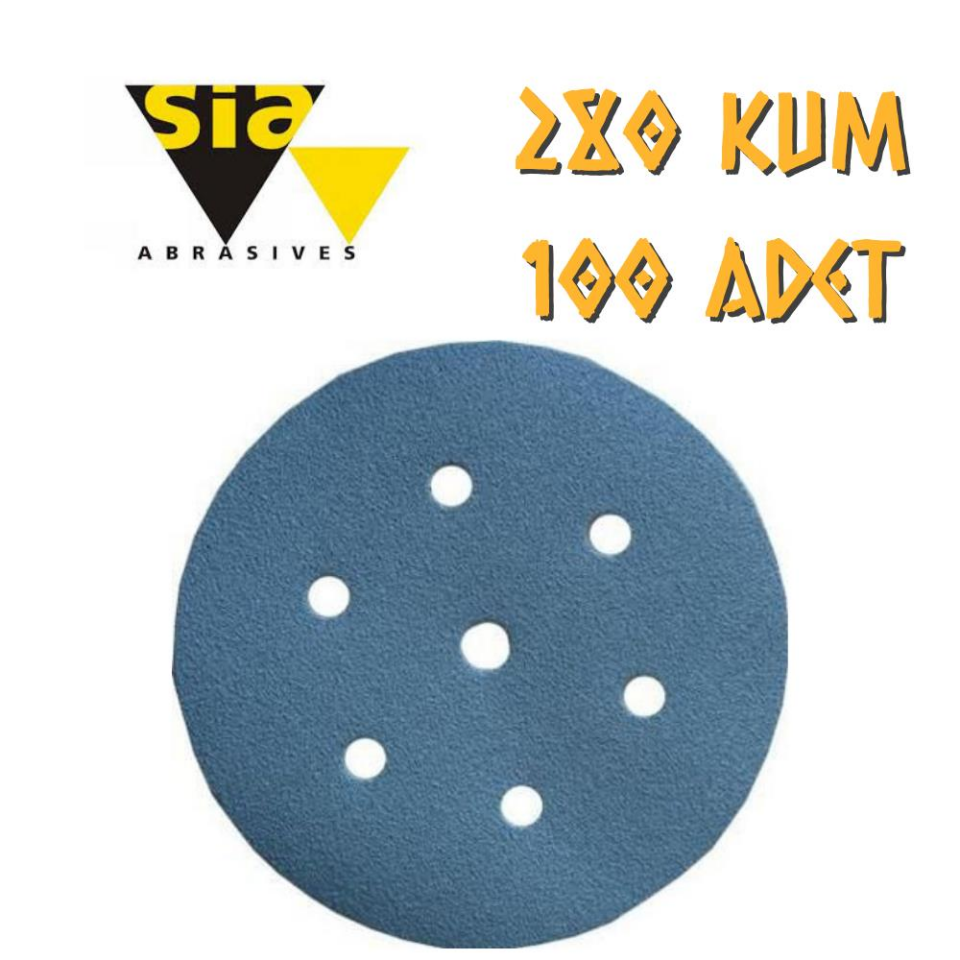Sia 1949 Hookit 7 Delikli Cırt Zımpara 150 mm - P280 Kum - 100 Adet