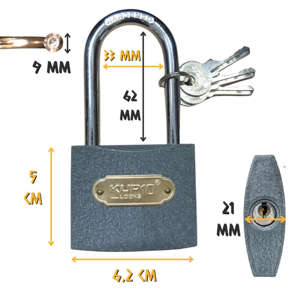 Kupa Uzun Kanca Asma Kilit Gri 63 mm. - 3 Anahtarlı