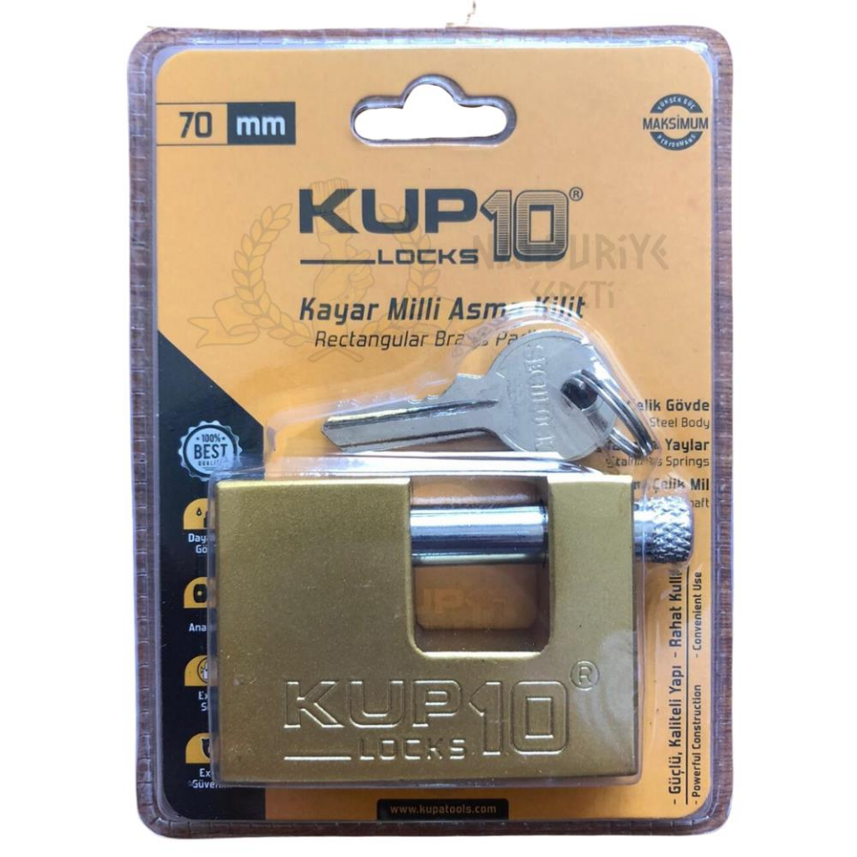 Kupa Kayar Milli Asma Kilit Sarı 70 mm.
