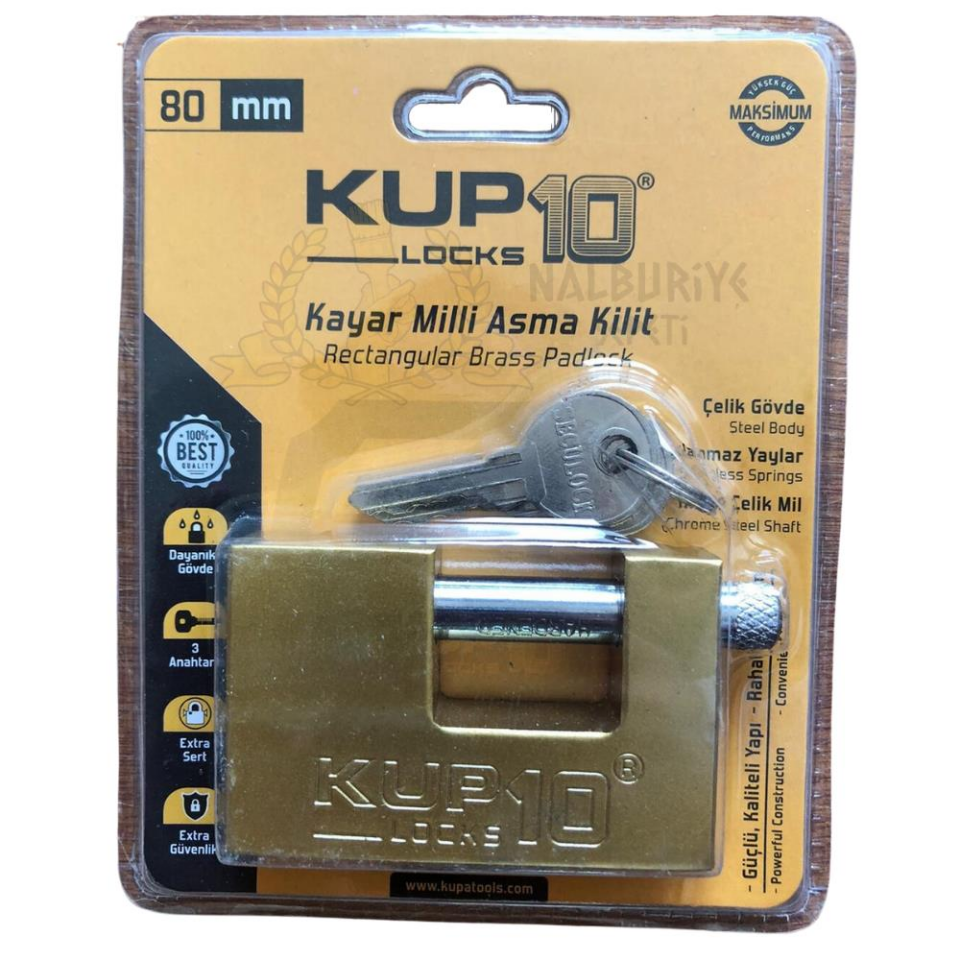 Kupa Kayar Milli Asma Kilit Sarı 80 mm.