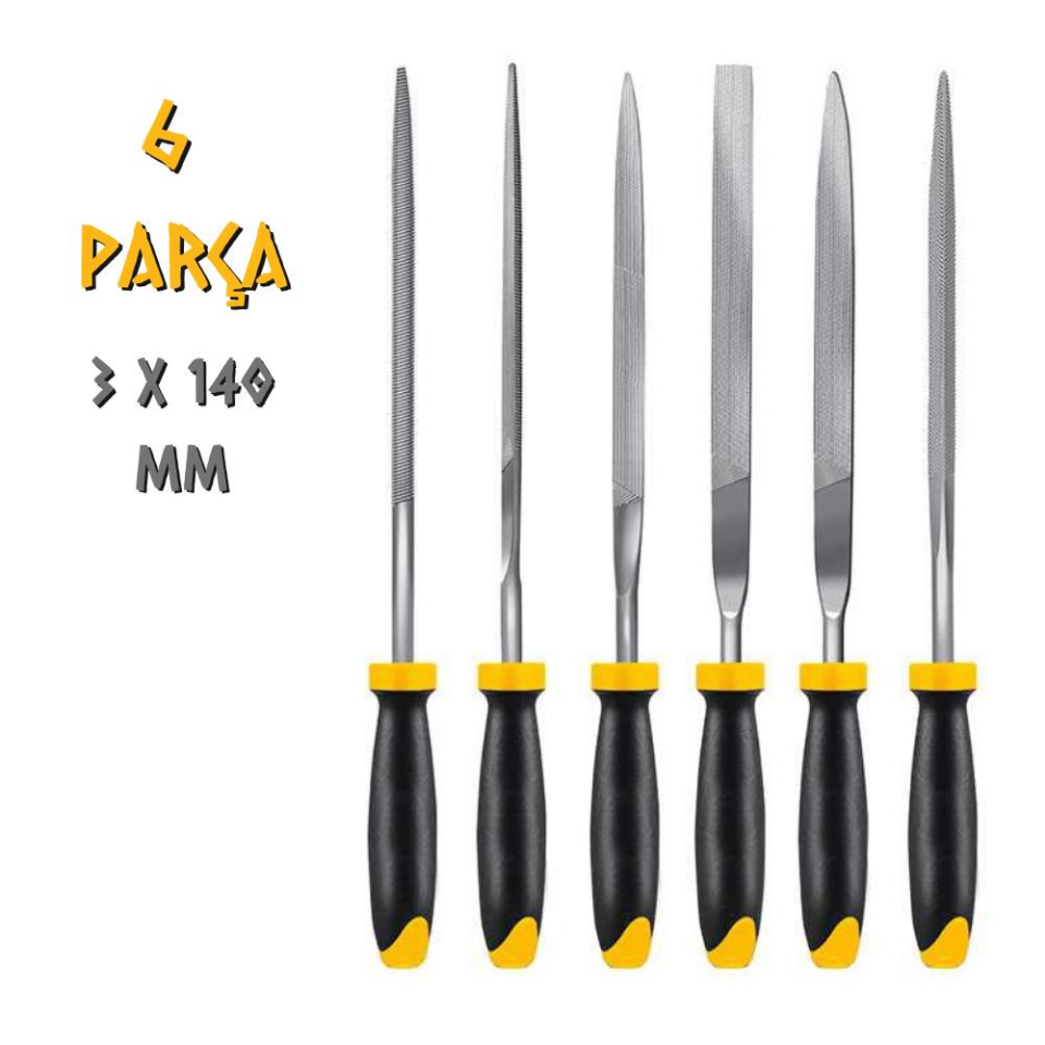 SGS Saplı Mini Eğe Seti Ahşap ve Metal 3 x 140 mm. - 6 Farklı Parça