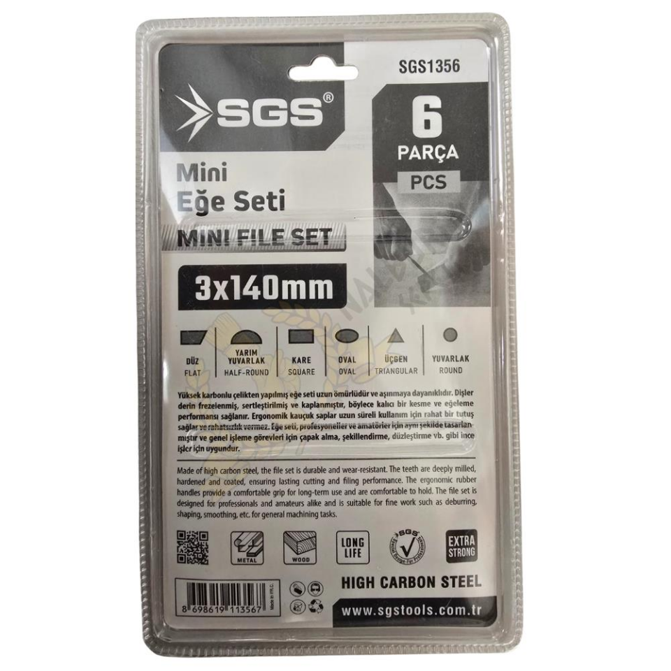 SGS Saplı Mini Eğe Seti Ahşap ve Metal 3 x 140 mm. - 6 Farklı Parça