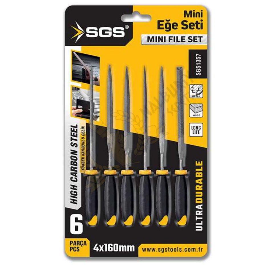 SGS Saplı Mini Eğe Seti Ahşap ve Metal 4 x 160 mm. - 6 Farklı Parça