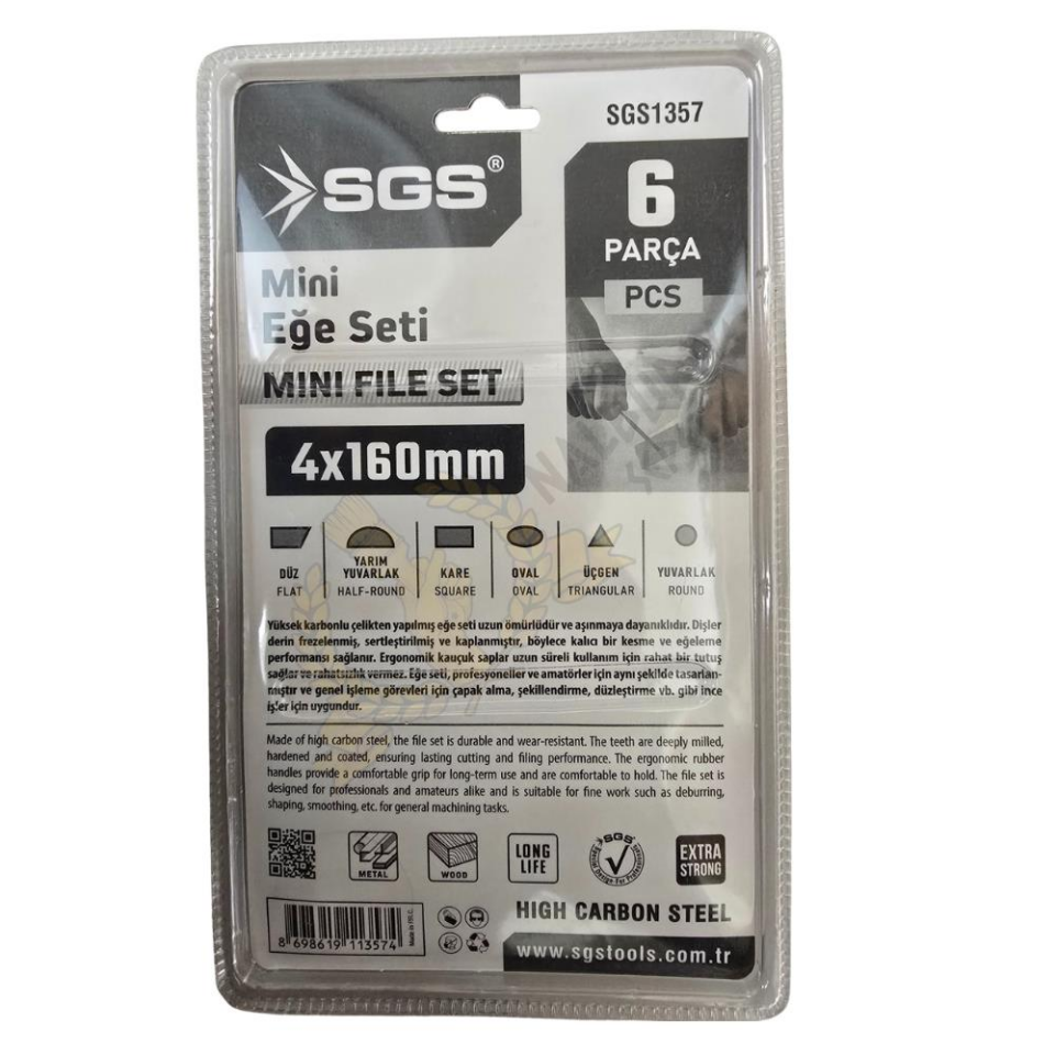 SGS Saplı Mini Eğe Seti Ahşap ve Metal 4 x 160 mm. - 6 Farklı Parça