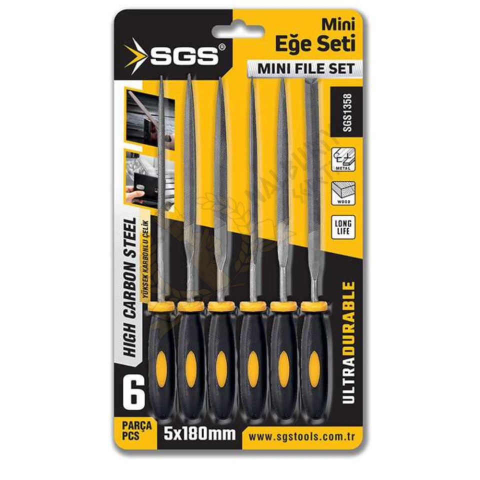 SGS Saplı Mini Eğe Seti Ahşap ve Metal 5 x 180 mm. - 6 Farklı Parça