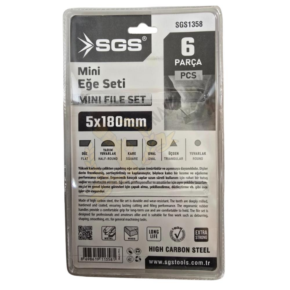 SGS Saplı Mini Eğe Seti Ahşap ve Metal 5 x 180 mm. - 6 Farklı Parça