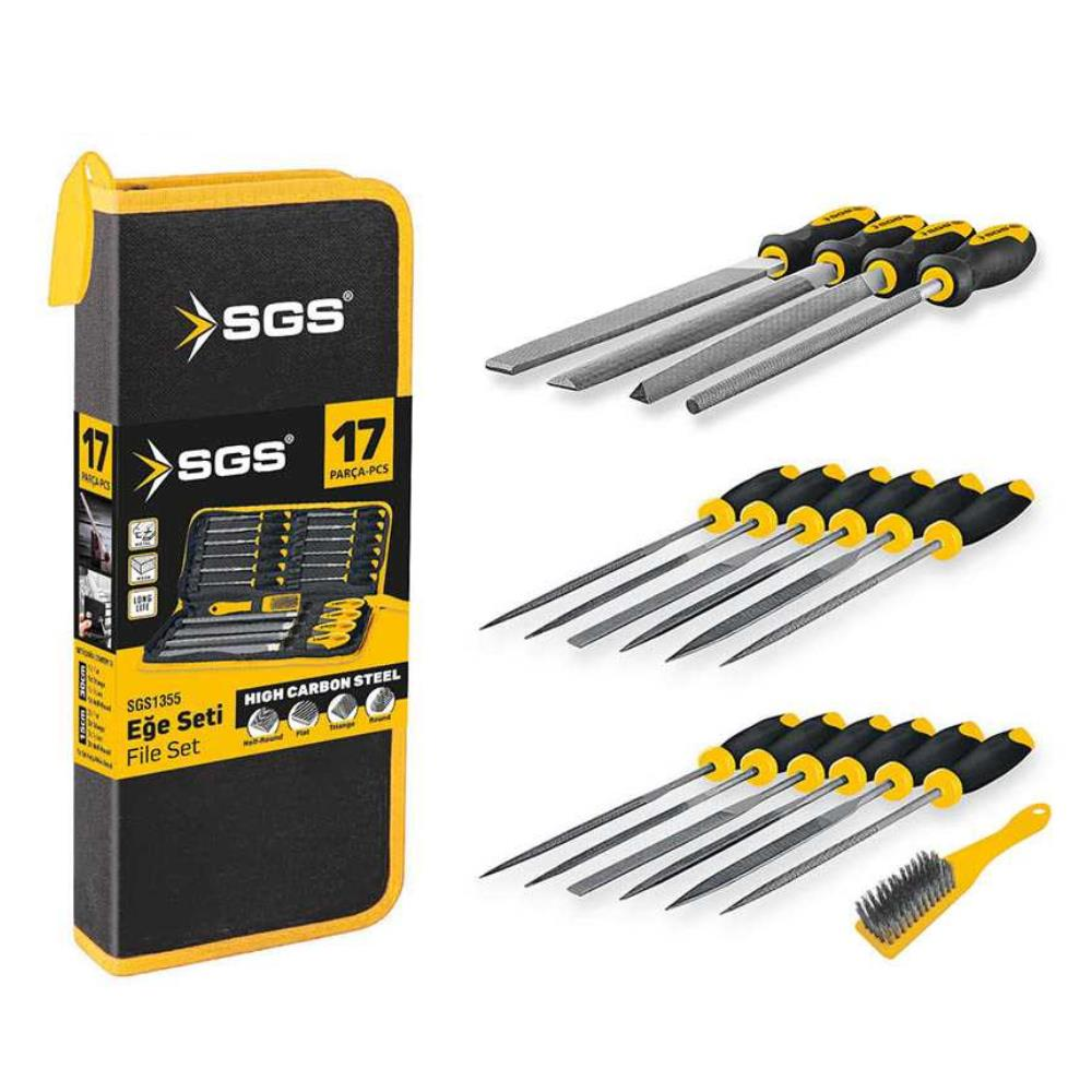 SGS Saplı Eğe Seti Ahşap ve Metal - Çantalı - 17 Farklı Parça