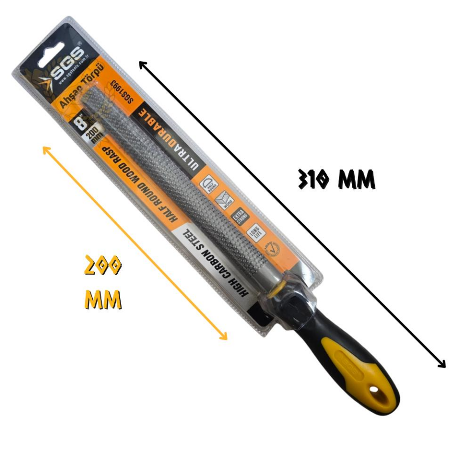 SGS Saplı Ahşap Törpü Yarım Yuvarlak 8'' 200 mm.