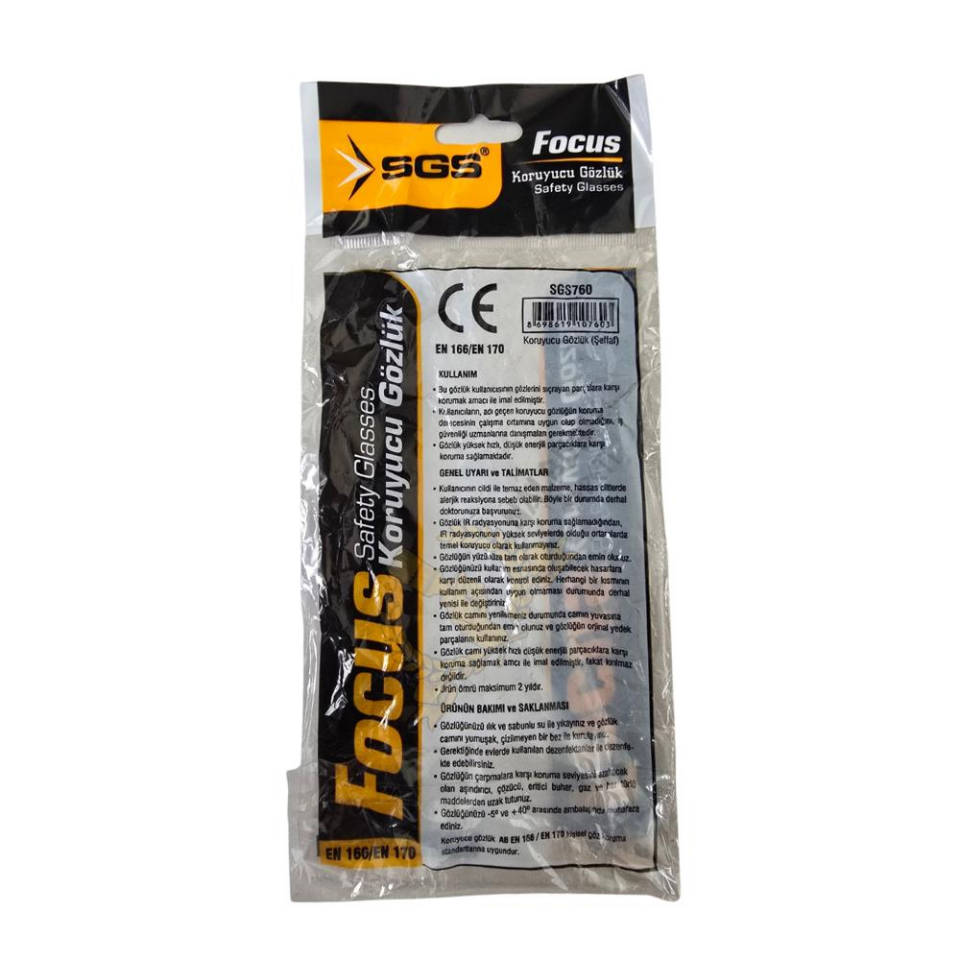 SGS Focus Koruyucu Gözlük - Şeffaf - EN 166 EN 170