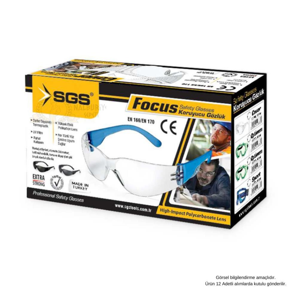 SGS Focus Koruyucu Gözlük - Şeffaf - EN 166 EN 170