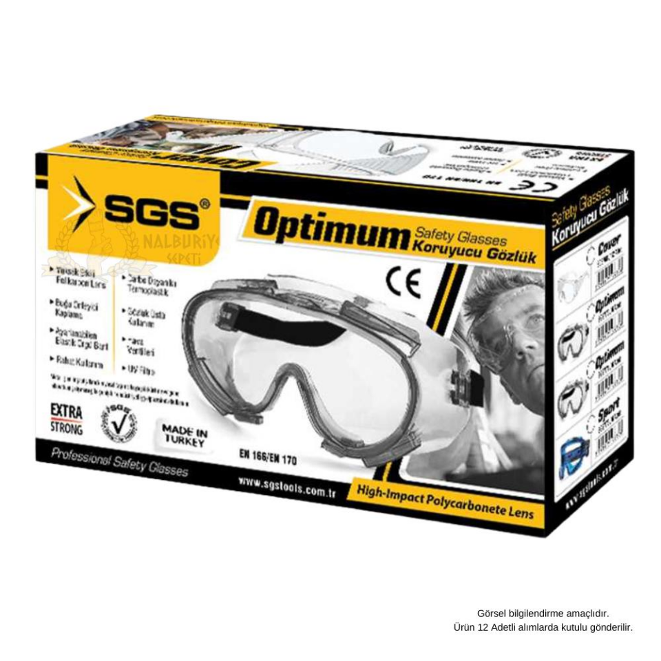 SGS Optimum Koruyucu Toz Gözlüğü - Şeffaf - EN 166 EN 170