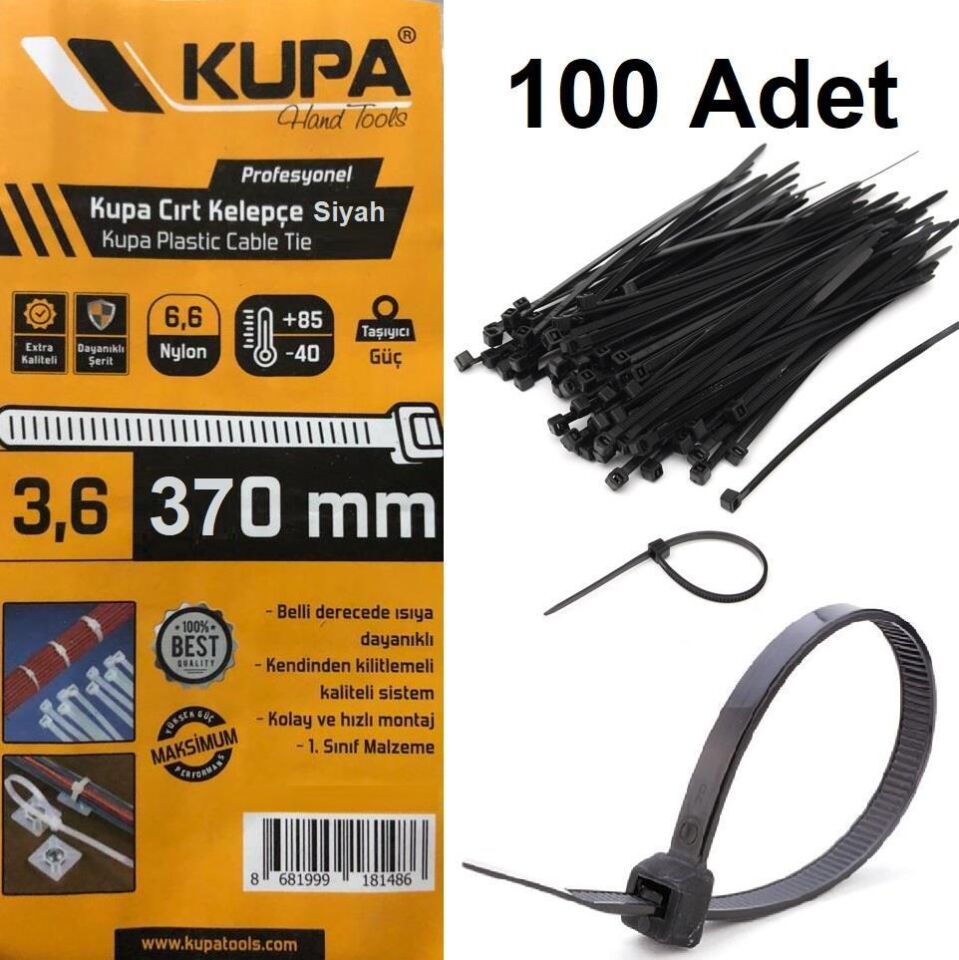 Kupa Plastik Cırt Kelepçe Siyah 3.6 x 370 mm. - 100 Adet