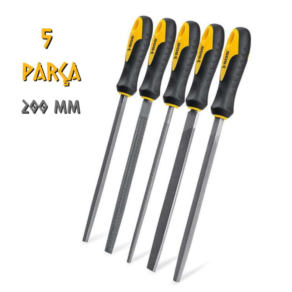 SGS Saplı Büyük Eğe Seti Ahşap ve Metal 200 mm. - 5 Farklı Parça