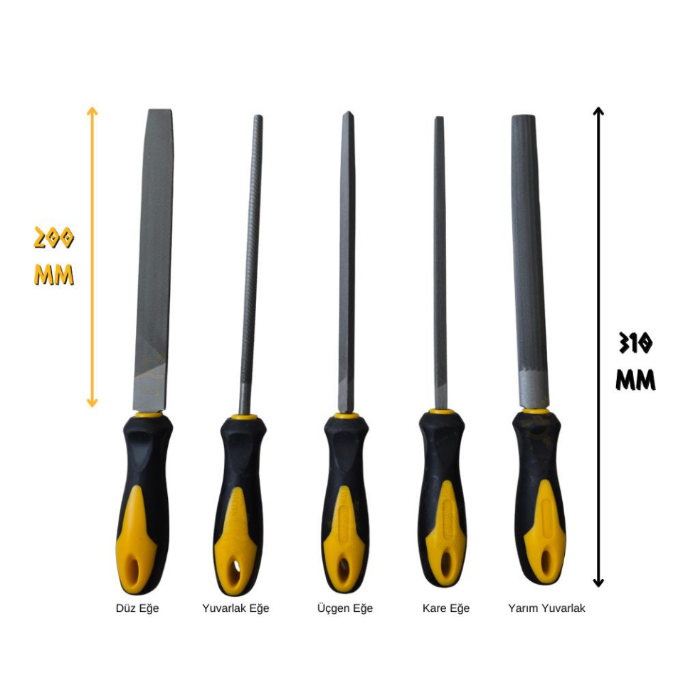 SGS Saplı Büyük Eğe Seti Ahşap ve Metal 200 mm. - 5 Farklı Parça
