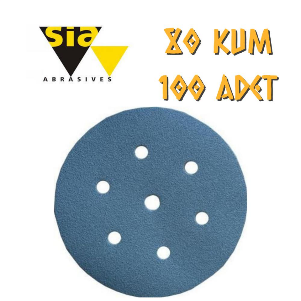 Sia 1949 Hookit 7 Delikli Cırt Zımpara 150 mm - P80 Kum - 100 Adet