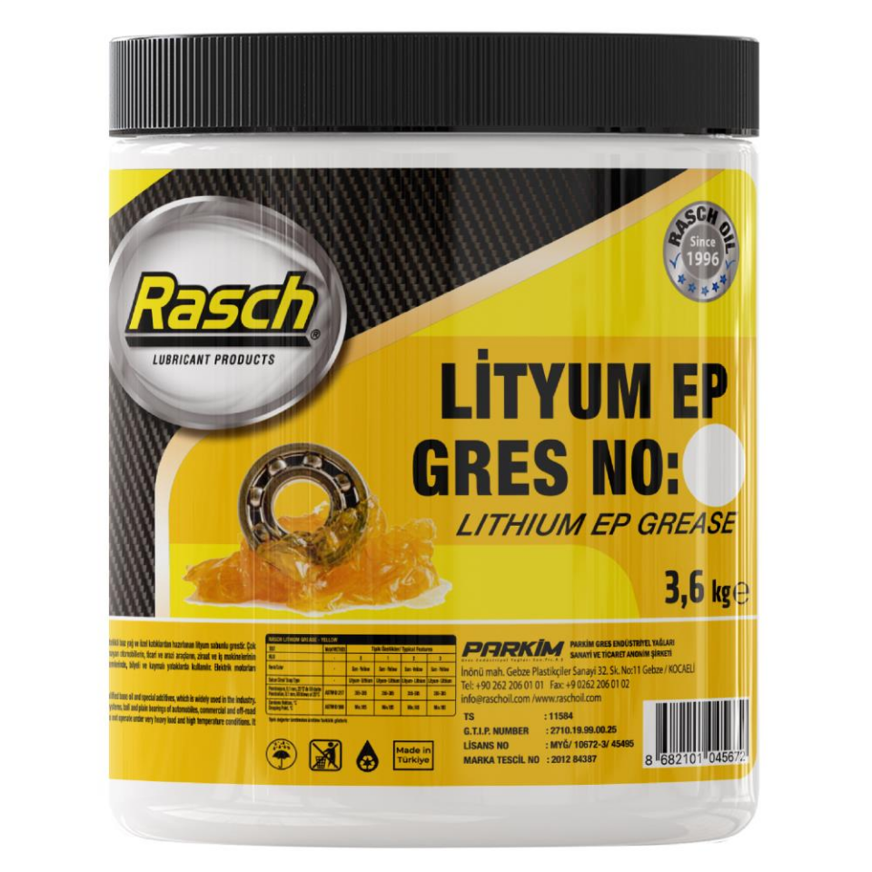 Rasch Lityumlu Yüksek Basınç EP2 Katı Gres Yağı Sarı - 3.6 Kg.