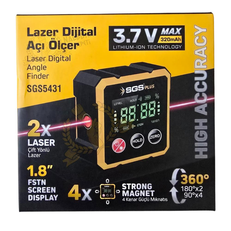SGS Mıknatıslı Çift Yönlü Lazer Açı Ölçer - 1.8'' Ekran - Type-C Şarj