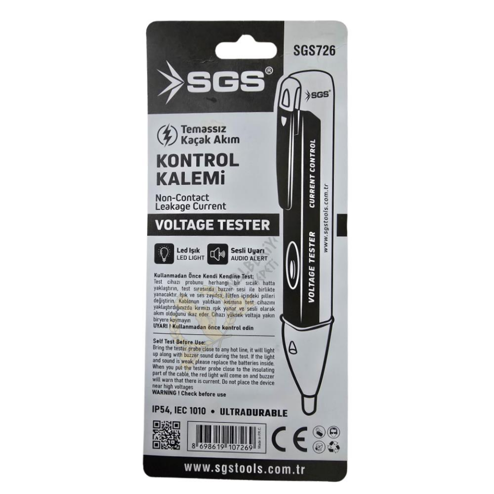 SGS Temassız Kaçak Akım Kontrol Kalemi - LED Işık Sesli Uyarı