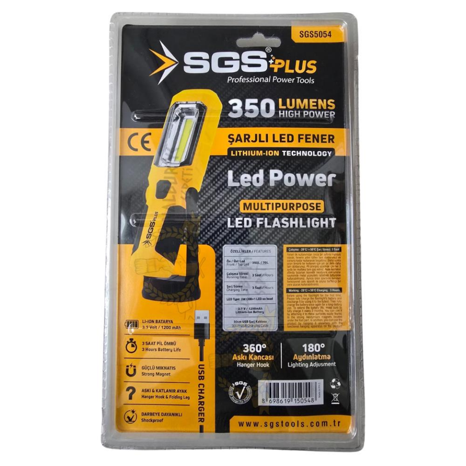 SGS USB Şarjlı Mıknatıslı Ayaklı Led Fener 350 Lumen