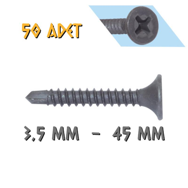 Yağmur Vida Alçıpan Vidası Matkap Uçlu 3.5x45 mm. - 50 Adet