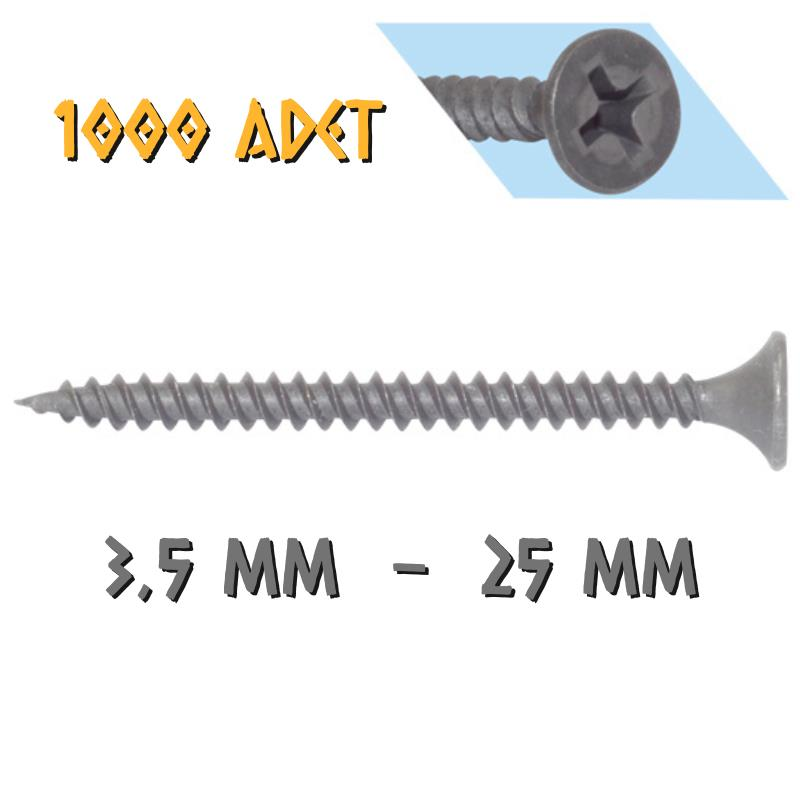 Yağmur Vida Alçıpan Vidası Sivri Uçlu 3.5x25 mm. - 1000 Adet
