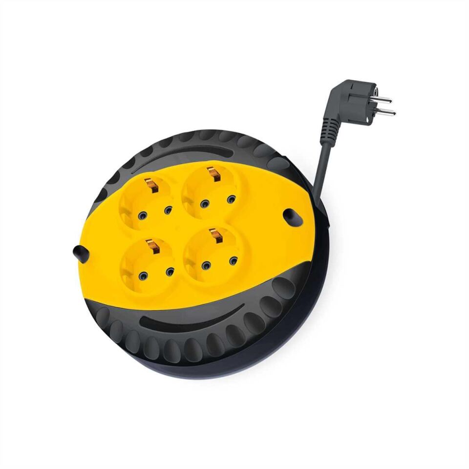 SGS Saklı Kablolu Makaralı Uzatma Kablosu Siyah CCA 3x1.5 - 4 Priz - 5 mt.