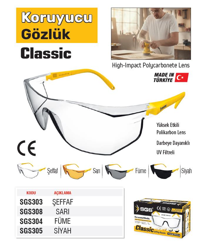 SGS Classic Koruyucu Oksijen Kaynak Gözlüğü - Füme - Z 87-1 EN 166F EN 170F