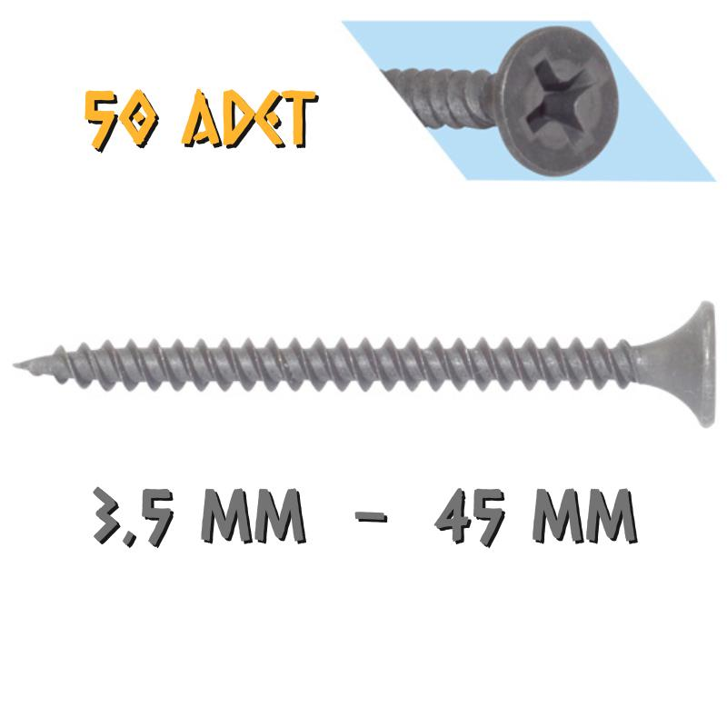 Yağmur Vida Alçıpan Vidası Sivri Uçlu 3.5x45 mm. - 50 Adet