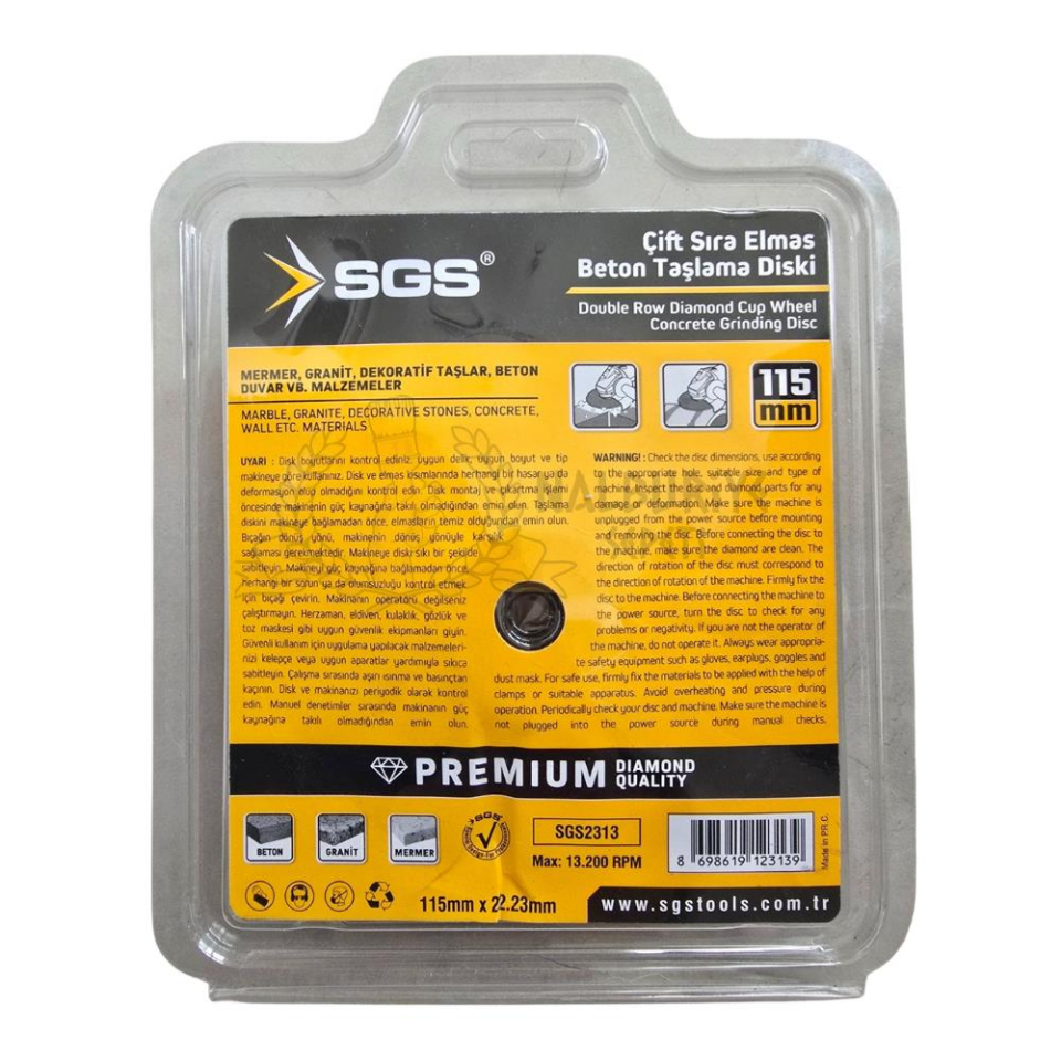SGS Elmas Beton Mermer Granit Taşlama Diski - Çift Sıra - 115 mm.