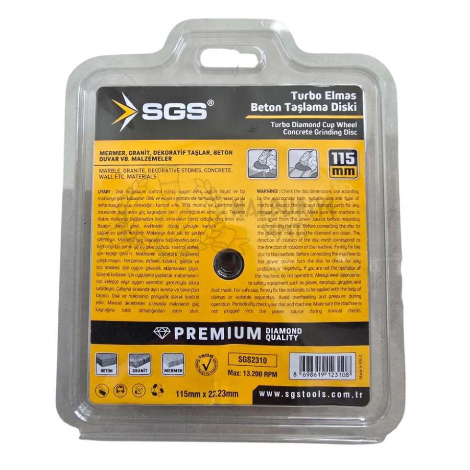 SGS Elmas Beton Mermer Granit Taşlama Diski - Turbo - 115 mm.