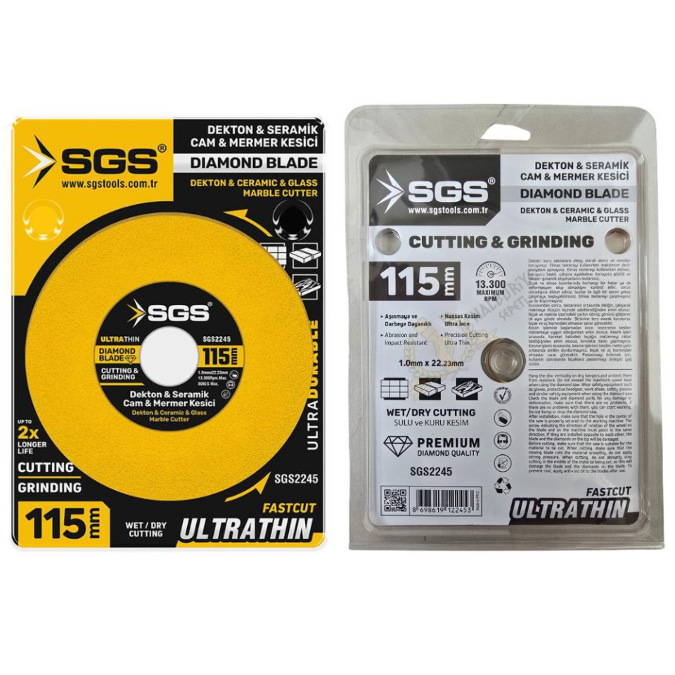 SGS Cam-Dekton-Seramik-Mermer Elmas İnce Kesme Taşı 115 mm.