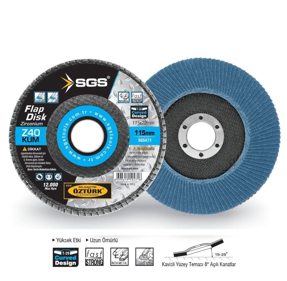 SGS Flap Disk Zımpara Zirkonyum - 115 mm. - Z40 Kum - 1 Adet