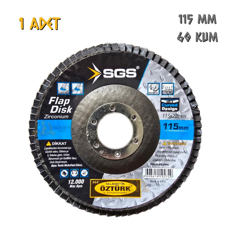SGS Flap Disk Zımpara Zirkonyum - 115 mm. - A60 Kum - 1 Adet